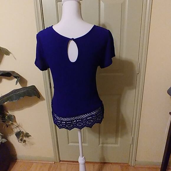 Rue 21 Pullover Crochet Bottom Blouse Medium Blue - Picture 3 of 4